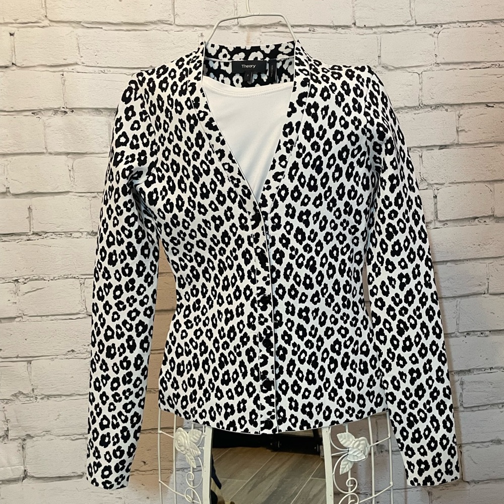 Theory Button-Up Sweater, Black and White